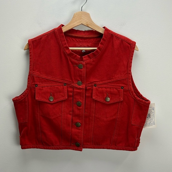 Vintage Deadstock Marithe Francois Girbaud Red Denim Vest Cropped Womens Large - Picture 1 of 10